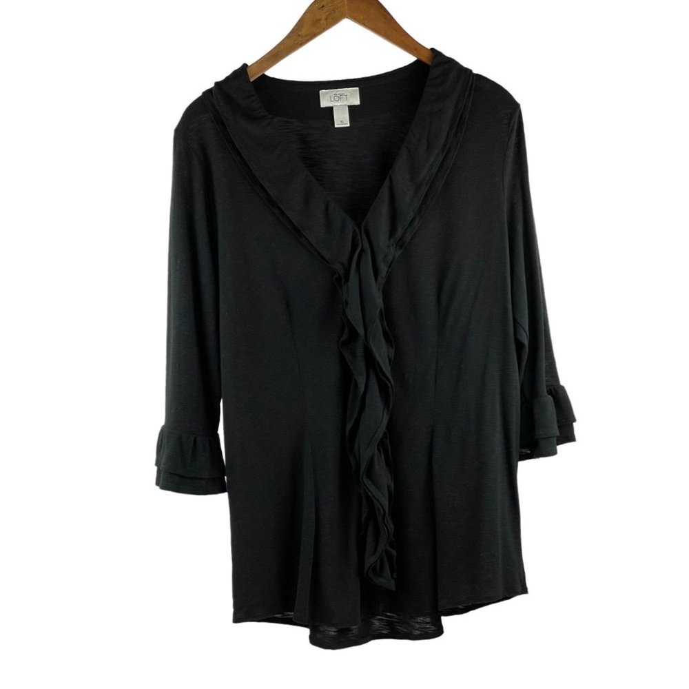 Ann Taylor Loft Womens Blouse Top Black 3/4 Sleeves Size XL